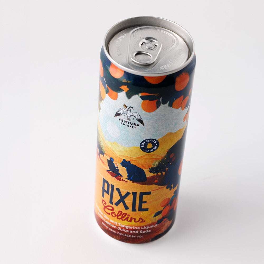 Angled view of the Pixie Collins can and its pull tab