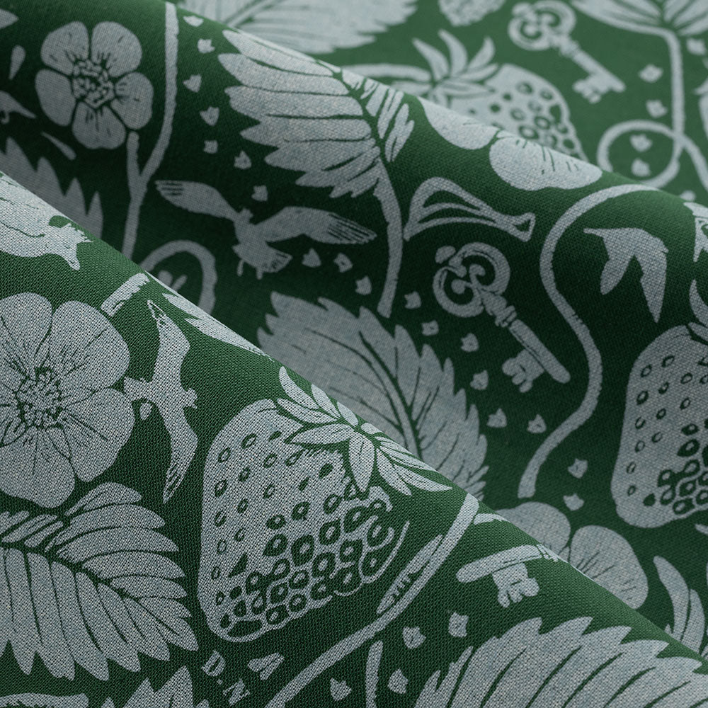 Draped view of the green Strawberry Thief bandana's print