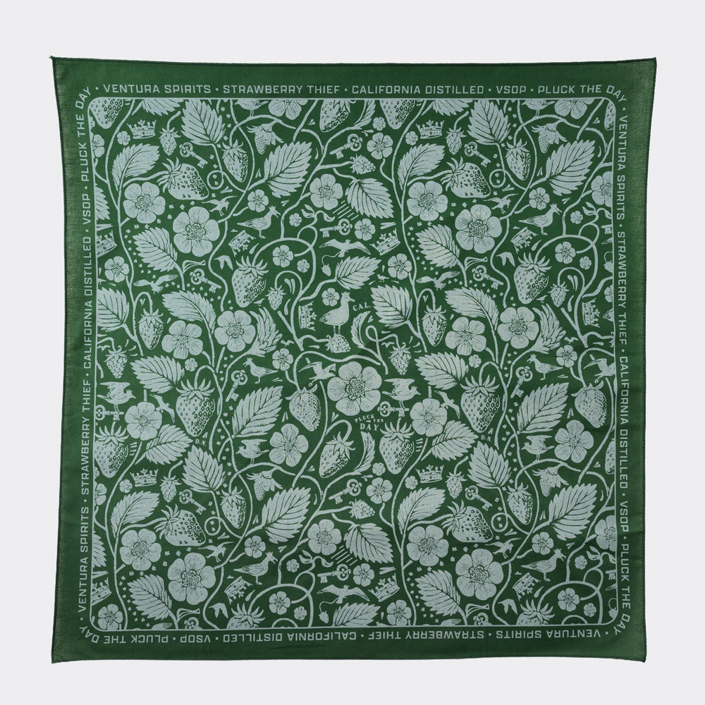 Ventura Spirits Strawberry Thief bandana in green, full pattern